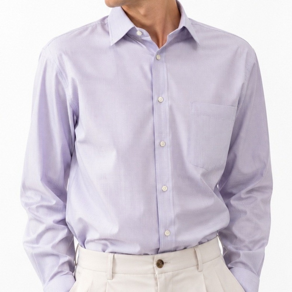 Neiman Marcus Mens Trim Fit Dress Shirt 17 32/33 Purple Cotton Micro Pattern
